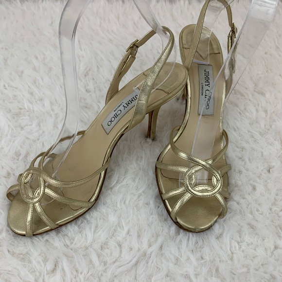 JIMMY CHOO Gold Pumps Heels SZ 7.5 - 8 38 - Picture 1 of 7